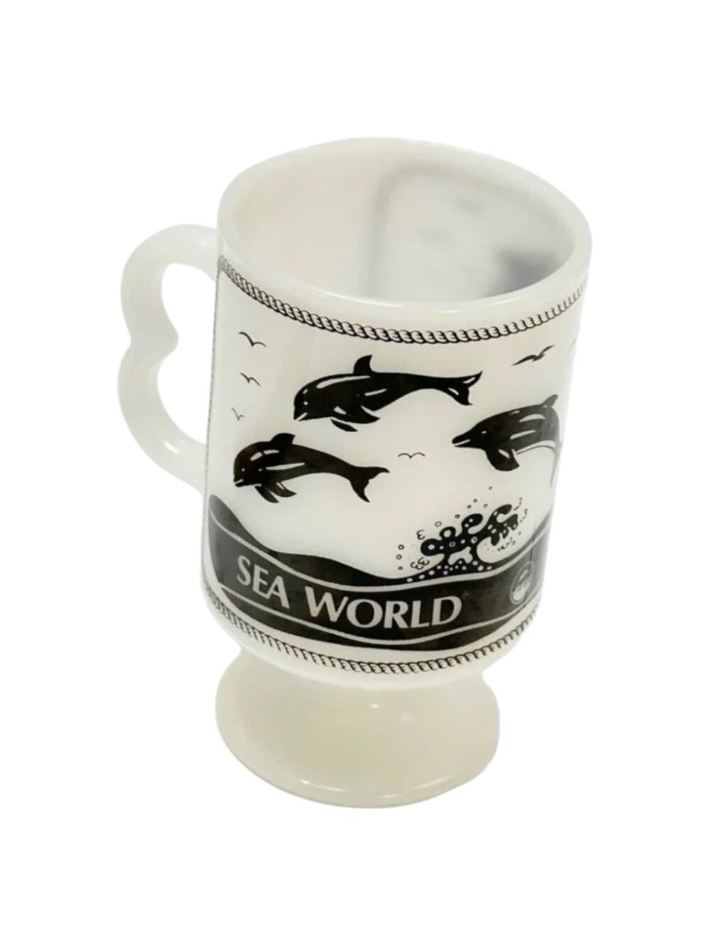 Federal Sea World Mug Milk‎ Glass Pedestal USA Vintage 80s Sea World